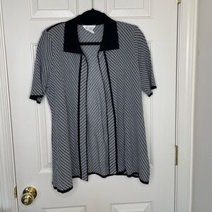 Exclusively Misook Black & White Open Front Short Sleeve Knit Cardigan M